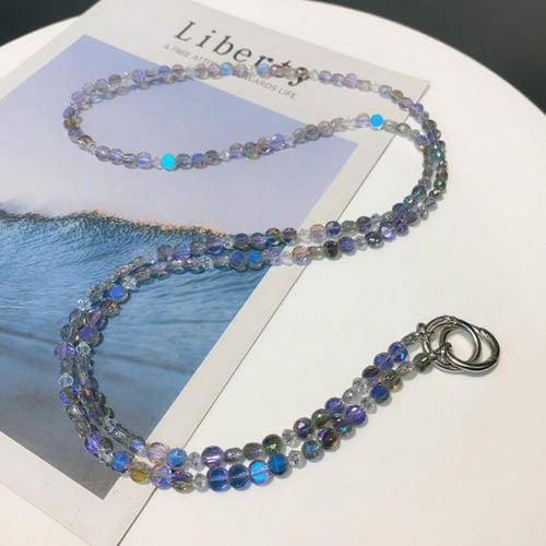 Cadena larga para teléfono móvil con perla de cristal (color morado cristalino)