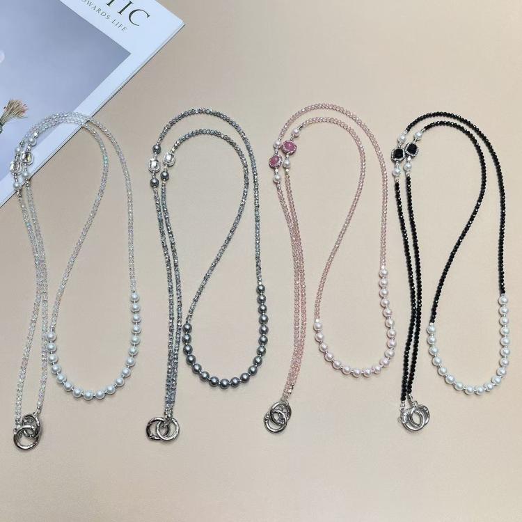 Cadena larga para teléfono móvil con perla de cristal (blanco cristalino)