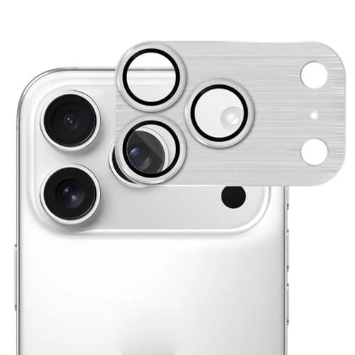 ENKAY - Lente de cámara antirreflejos de aleación de aluminio cepillado con película de vidrio templado para iPhone 17 Pro (plateada)