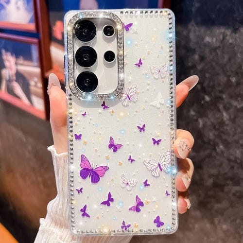 Funda a prueba de golpes con diseño de mariposa y brillo de diamante para Samsung Galaxy S25 Ultra 5G (Mariposa morada B6)