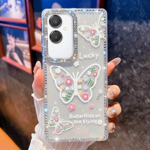 Funda a prueba de golpes con diseño de mariposa y brillo de diamante para Samsung Galaxy A07 5G (Flor Mariposa B3)