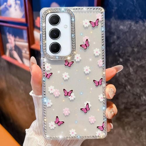 Funda a prueba de golpes con diseño de mariposa y brillo de diamante para Samsung Galaxy A56 5G (Mariposa morada B2)