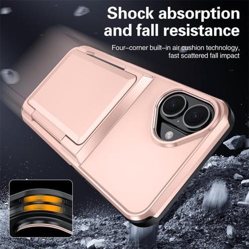 Funda abatible para iPhone 16 Plus con tarjetero, a prueba de golpes (oro rosa)