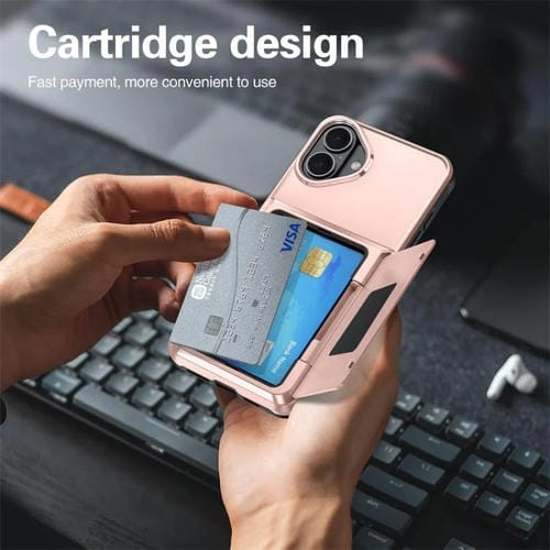 Funda abatible para iPhone 16 Plus con tarjetero, a prueba de golpes, color negro