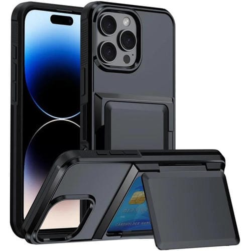 Funda a prueba de golpes Kalebol Flip Card Wallet para iPhone 13 Pro (negra)
