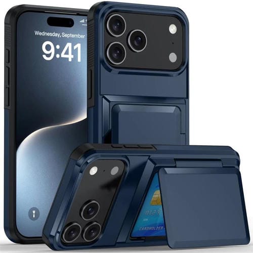 Funda abatible para iPhone 17 Pro Max con tarjetero Kalebol, a prueba de golpes (azul)