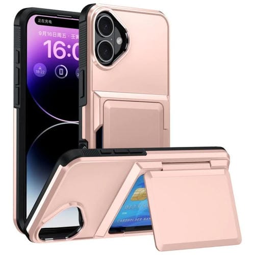 Funda abatible para iPhone 17, con tarjetero, a prueba de golpes (oro rosa)