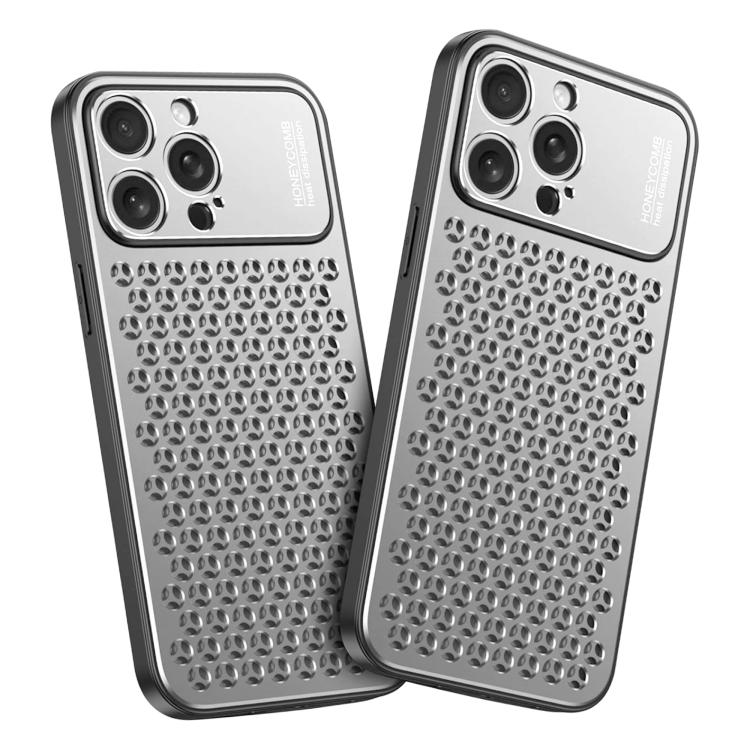 Funda hueca transpirable y refrescante de metal Kalebol para iPhone 14 Pro (plateada)