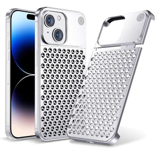 Funda de aleación de aluminio Kalebol con aromaterapia y refrigeración para iPhone 14 (plateada)