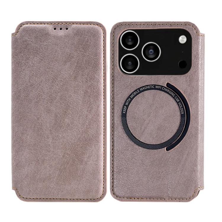 Funda de cuero Kalebol Flip con ranura para tarjetas y MagSafe para iPhone 17 Pro Max (rosa)