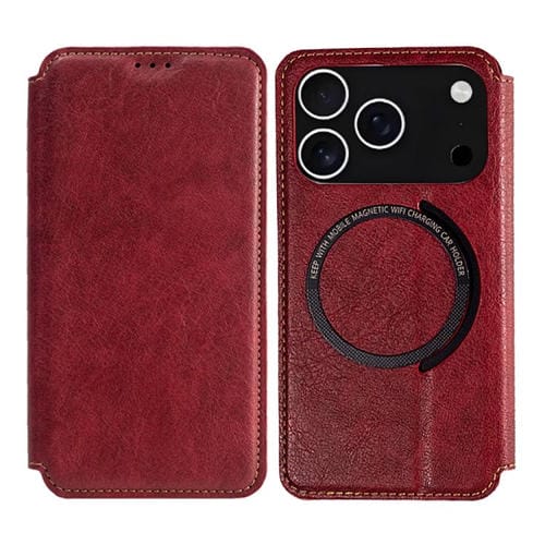 Funda de cuero Kalebol Flip Card Slot MagSafe para iPhone 17 Pro Max (Roja)