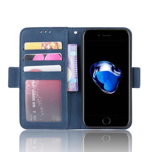 Funda de Cuero Wallet Style para iPhone SE 2022 y SE 2020 con Ranura para Tarjeta Separada (Azul)