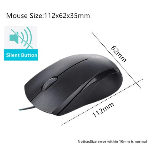 Mouse Racoo N1600 1000 DPI 3 teclas Silent oficina negocio cable 1.5 m (Negro)