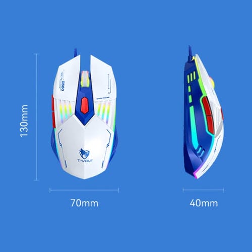 Ratón Mecánico Silencioso T-Wolf G560 de 6 Teclas con Cable y Luz de Respiración (Azul)