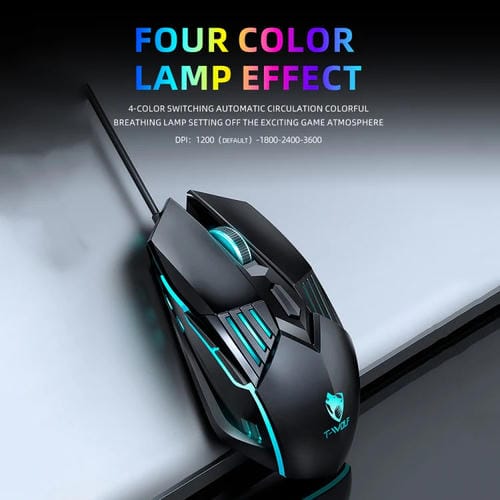 Ratón Mecánico Silencioso T-Wolf G560 de 6 Teclas con Cable y Luz de Respiración (Azul)