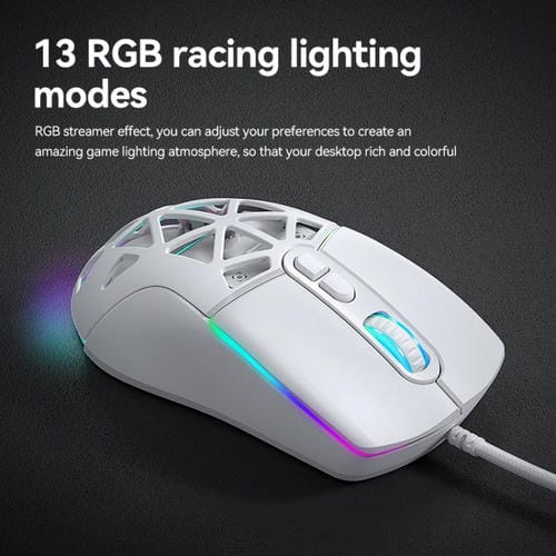 Ratón para Juegos T-Wolf G520 con Cable, Diseño Hueco Panal de Abeja, RGB, 7 Teclas (Blanco)