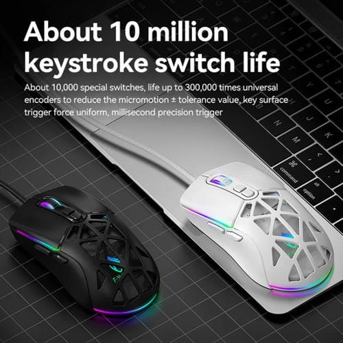 Ratón para Juegos T-Wolf G520 con Cable, Diseño Hueco Panal de Abeja, RGB, 7 Teclas (Blanco)