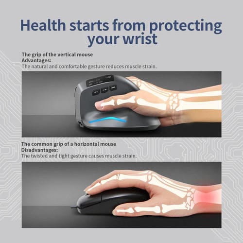 Ratón Inalámbrico Zelotes F-26C con Agarre Vertical, Pantalla LED, 8 Teclas, Modo Dual 2,4G y Bluetooth (Gris)