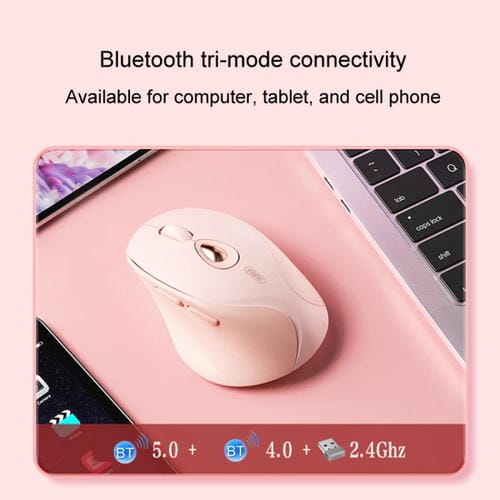 Ratón Inalámbrico Inphic DR801 2,4G Bluetooth 5.0/4.0 USB Trimodo Silencioso Recargable para Juegos Oficina y Hogar (Rosa)