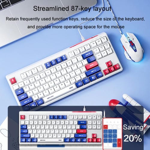 Teclado Mecánico con Cable Inphic K902 de 87 Teclas con Luz y Silencio para Juegos Oficina y Hogar (Azul y Blanco)