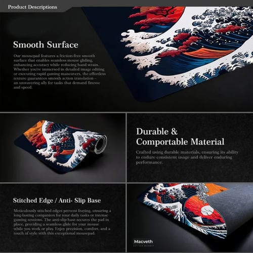 Alfombrilla de Ratón Big Wave N.º 27 para Juegos 300 x 800 x 2 mm Goma Antideslizante