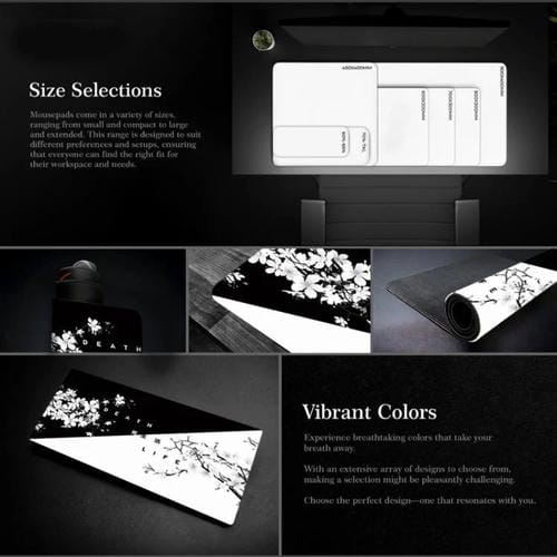 Alfombrilla de Ratón Antideslizante de Goma con Diseño de Flor de Cerezo y Pintura en Tinta 300 x 800 x 2 mm (Patrón 15)