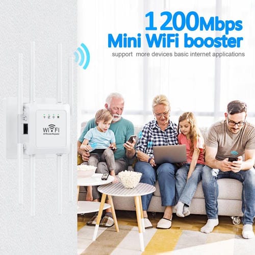 Repetidor Inalámbrico U18 1200 Mbps 2,4 G y 5 G Amplificador de Señal WIFI 8 Antenas Enchufe Estadounidense (Blanco)
