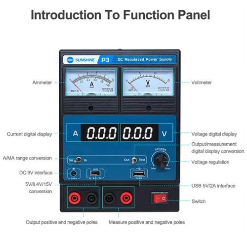Regulated Power Supply Sunshine P3 5 V/8.4 V/15 V Mobile Phones Repair (European Plug 220 V)