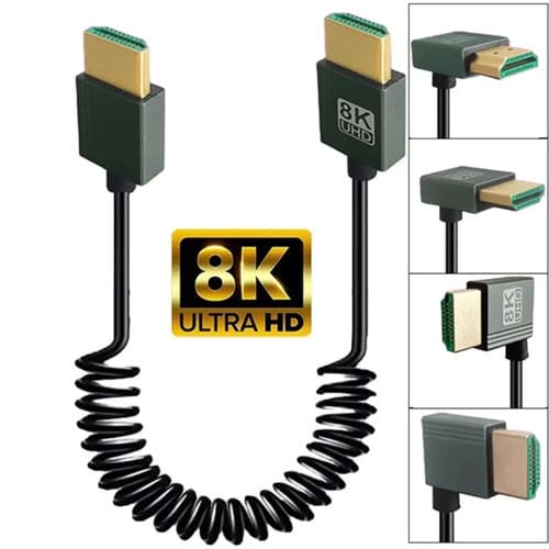 Cable HDMI 2.1 8K 60 Hz con Resorte y Curvatura Inversa, 0,5 m de Longitud