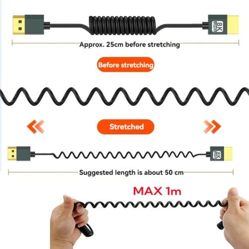 Cable de Resorte HDMI 2.1 Micro HDMI 8K 60 Hz 0,5 m con Curvatura Positiva