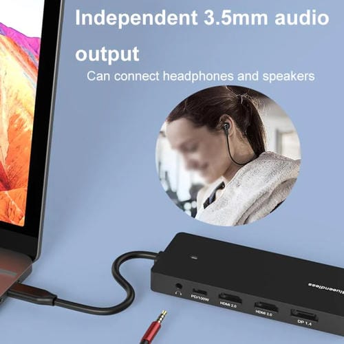 Puerto Ethernet Gigabit Tipo C Blueendless Concentrador Múltiples Pantallas HDMI 2x DP