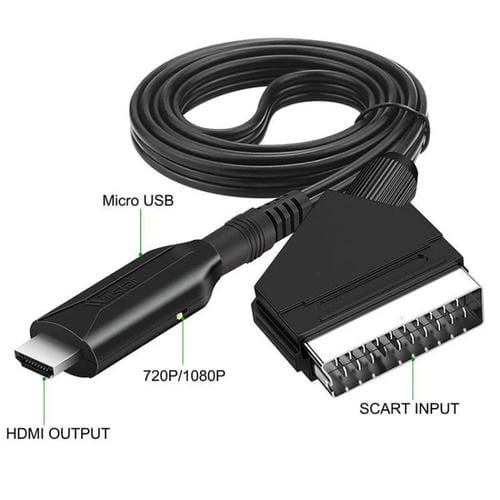 Convertidor Scart a HDMI para Decodificadores, Consolas de Juegos, Audio y Vídeo (Negro)