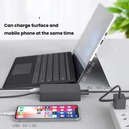 Cargador Rápido Microsoft Surface Laptop 65 W 15 V 4 A con Puerto USB-A 5 V 1 A Adaptador CA Enchufe Estadounidense