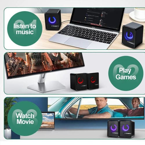 Altavoces de Escritorio T-Wolf S3 USB y 3,5mm para Teléfono, PC y Portátil con Subwoofer de Doble Diafragma (Negro)