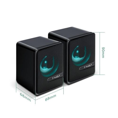 Altavoces de Escritorio T-Wolf S3 USB y 3,5mm para Teléfono, PC y Portátil con Subwoofer de Doble Diafragma (Negro)