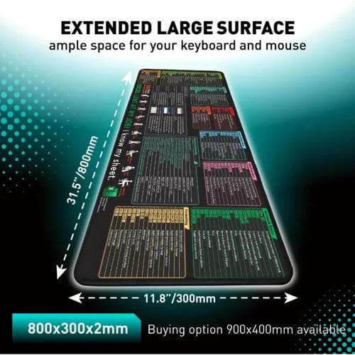 Alfombrilla de Escritorio con Acceso Directo al Teclado y Comandos de Ordenador, Antideslizante para Oficina, 300 x 700 x 3 mm (N.° 14)