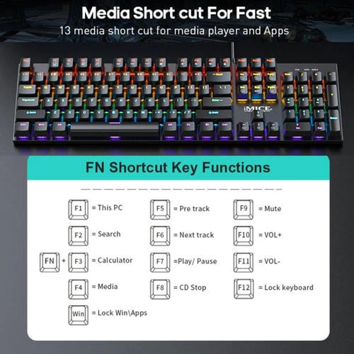 Teclado mecánico iMICE GK-600 para juegos metal RGB con cable USB y reposamanos