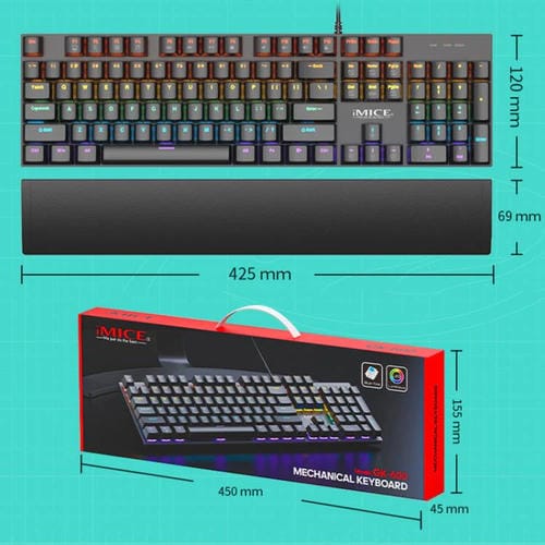Teclado mecánico iMICE GK-600 para juegos metal RGB con cable USB y reposamanos