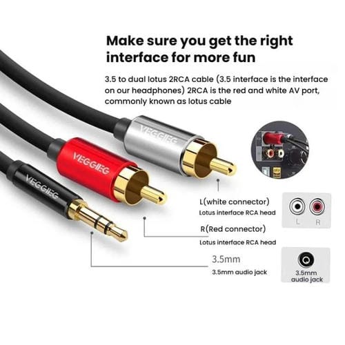 Cable de audio VEGGIEG 3,5 mm a 2 RCA para altavoces móvil y ordenador (3 m)