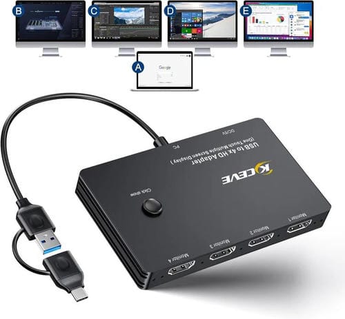 Adaptador KVM KCEVE MSTH14 USB Tipo C a 4 puertos HDMI