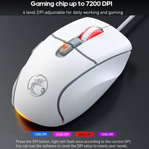 Ratón para juegos iMICE G800 7 teclas 7200 DPI con cable e iluminación LED (Negro y Blanco)