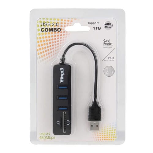 Hub USB 2.0 3 puertos + Lector tarjetas Micro SD T-FLASH SDHC SDXC (Negro)