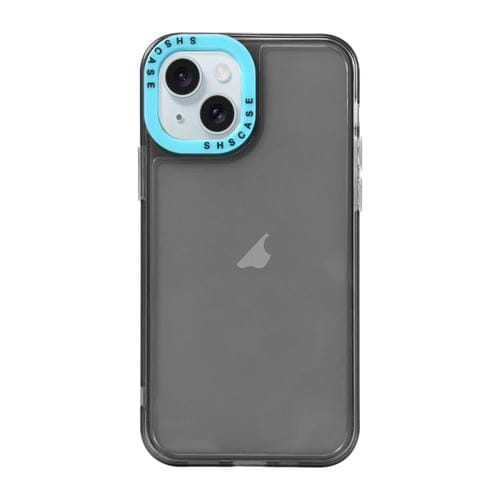 Para iPhone 15 Caja de Teléfono de TPU Transparente con Marco de Lente de Contraste de Color (Negro + Azul Cielo) - MOVILSTORE