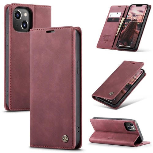 Para iPhone 15 Caseme 013 Funda para Teléfono de Cuero con Tapa Horizontal Multifuncional (Rojo Vino) - MOVILSTORE