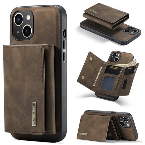 Para iPhone 15 Dg.Ming M1 Series Funda de Cuero para TelĂ©fono con Billetera MĂșltiple de 3 Pliegues (CafĂ©) - MOVILSTORE