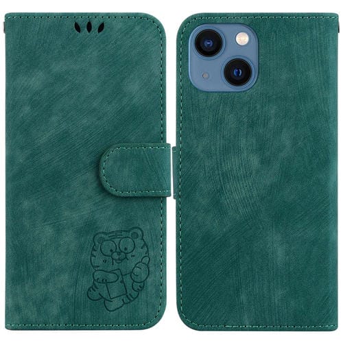 Para iPhone 15 Funda de Cuero con Relieve Little Tiger (Verde) - MOVILSTORE