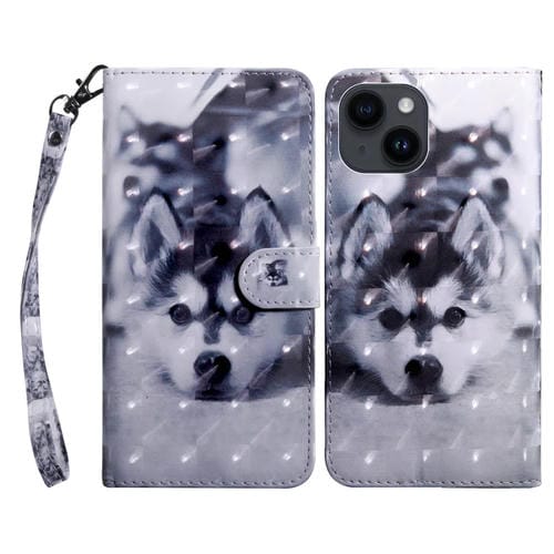 Para iPhone 15 Funda de Cuero Pintada En 3D (Husky) - MOVILSTORE