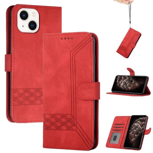 Para iPhone 15 Funda para Teléfono de Cuero con Tapa Cubic Skin Feel (Rojo) - MOVILSTORE