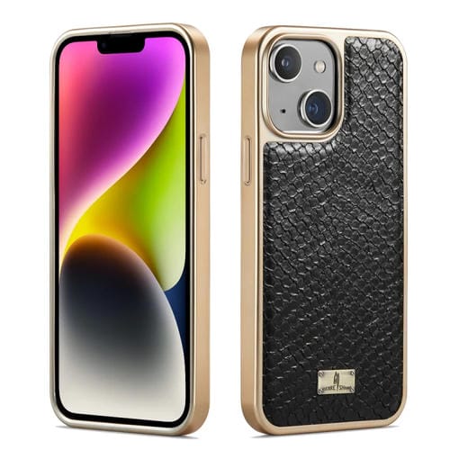 Para iPhone 15 Funda para Teléfono de Pu con Galvanoplastia con Textura de Serpiente Fierre Shann (Negro) - MOVILSTORE