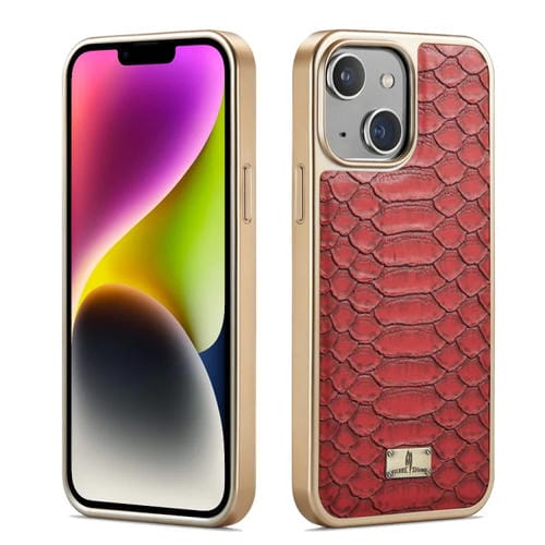 Para iPhone 15 Funda para Teléfono de Pu con Galvanoplastia con Textura Fierre Shann Python (Rojo) - MOVILSTORE